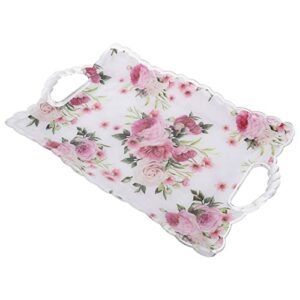 cabilock square food tray with handle floral pattern fruit plate snack dessert tray pastry plate spill proof plastic serving tray food veggie fruit coffee organizer tray for kitchen bathroom home