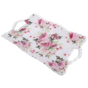 Cabilock Square Food Tray with Handle Floral Pattern Fruit Plate Snack Dessert Tray Pastry Plate Spill Proof Plastic Serving Tray Food Veggie Fruit Coffee Organizer Tray for Kitchen Bathroom Home