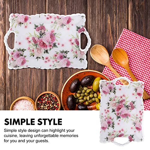 Cabilock Square Food Tray with Handle Floral Pattern Fruit Plate Snack Dessert Tray Pastry Plate Spill Proof Plastic Serving Tray Food Veggie Fruit Coffee Organizer Tray for Kitchen Bathroom Home