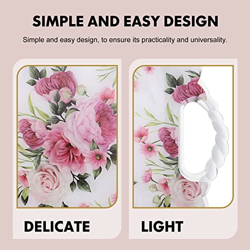 Cabilock Square Food Tray with Handle Floral Pattern Fruit Plate Snack Dessert Tray Pastry Plate Spill Proof Plastic Serving Tray Food Veggie Fruit Coffee Organizer Tray for Kitchen Bathroom Home