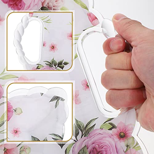 Cabilock Square Food Tray with Handle Floral Pattern Fruit Plate Snack Dessert Tray Pastry Plate Spill Proof Plastic Serving Tray Food Veggie Fruit Coffee Organizer Tray for Kitchen Bathroom Home