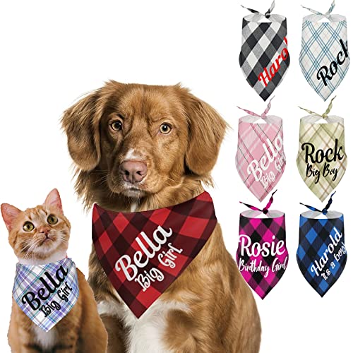 Personalized Dog Bandanas Boy Girl Custom Dog Bandanas Large Personalized Plaid Cat Bandanas Scarf Triangle Bibs Kerchief Puppy Pet Bandanas for Dogs Boy Floral Small Dog Bandana (Plaid)