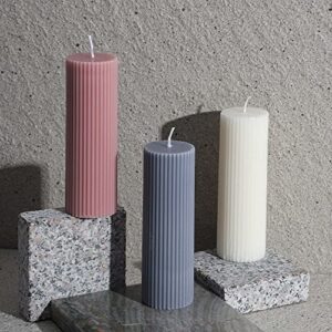 Ribbed Pillar Candles 2x6'' Fluted Column Modern Home Décor Soy Wax Handmade (4 Packs, Pink Taupe)