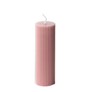 Ribbed Pillar Candles 2x6'' Fluted Column Modern Home Décor Soy Wax Handmade (4 Packs, Pink Taupe)