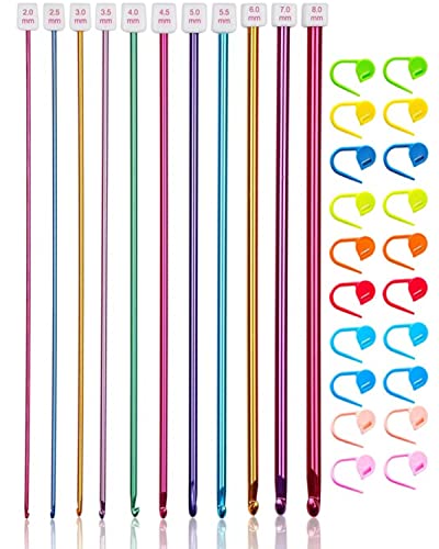 Cdrompy Tunisian Crochet Hook Set,11 Packs Tunisian Crochet Hook Afghan Aluminum Crochet Needle(2mm to 8mm)