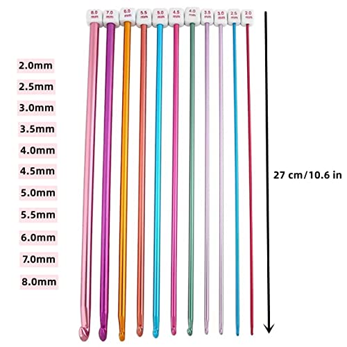 Cdrompy Tunisian Crochet Hook Set,11 Packs Tunisian Crochet Hook Afghan Aluminum Crochet Needle(2mm to 8mm)