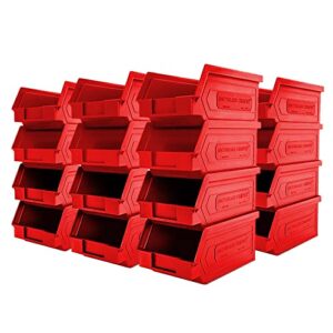 24 pack small storage bin, wall mount storage, hanging and stacking bin, freestanding | 7” x 4” x 3” plastic container | red | zeus 1plz03 | storagecompat