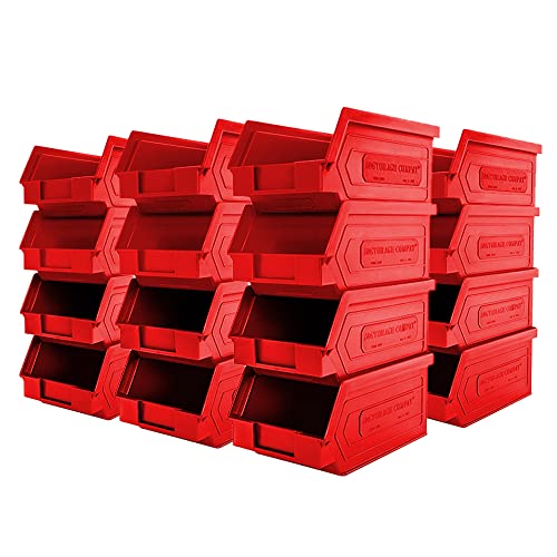 24 Pack Small Storage Bin, Wall Mount Storage, Hanging and Stacking Bin, Freestanding | 7” x 4” x 3” Plastic Container | Red | Zeus 1PLZ03 | StorageCompat