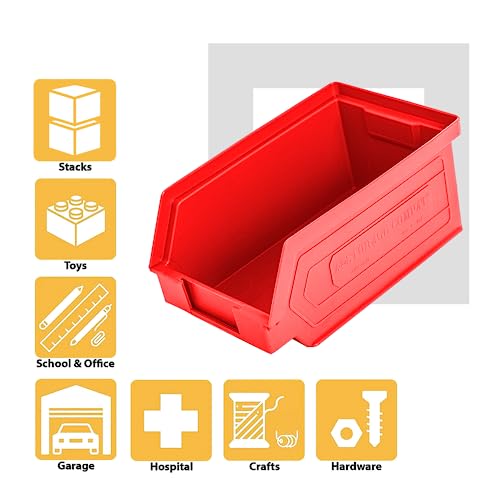 24 Pack Small Storage Bin, Wall Mount Storage, Hanging and Stacking Bin, Freestanding | 7” x 4” x 3” Plastic Container | Red | Zeus 1PLZ03 | StorageCompat