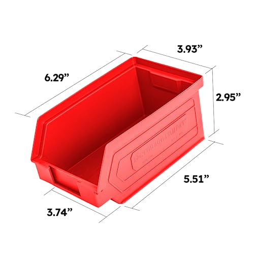 24 Pack Small Storage Bin, Wall Mount Storage, Hanging and Stacking Bin, Freestanding | 7” x 4” x 3” Plastic Container | Red | Zeus 1PLZ03 | StorageCompat