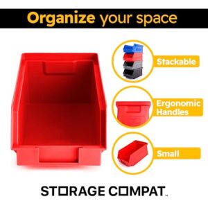 24 Pack Small Storage Bin, Wall Mount Storage, Hanging and Stacking Bin, Freestanding | 7” x 4” x 3” Plastic Container | Red | Zeus 1PLZ03 | StorageCompat