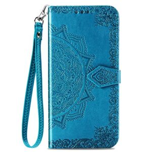 for samsung a53 5g wallet case, samsung galaxy a53 5g case wallet, [flower embossed] pu leather magnetic flip phone case cover with card holder stand for samsung galaxy a53 5g / a53 (blue)