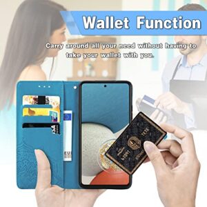 for Samsung A53 5G Wallet Case, Samsung Galaxy A53 5G Case Wallet, [Flower Embossed] PU Leather Magnetic Flip Phone Case Cover with Card Holder Stand for Samsung Galaxy A53 5G / A53 (Blue)