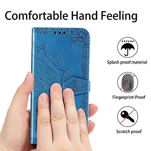 for Samsung A53 5G Wallet Case, Samsung Galaxy A53 5G Case Wallet, [Flower Embossed] PU Leather Magnetic Flip Phone Case Cover with Card Holder Stand for Samsung Galaxy A53 5G / A53 (Blue)