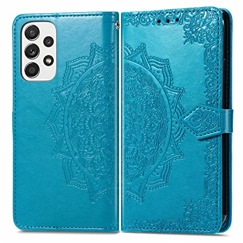 for Samsung A53 5G Wallet Case, Samsung Galaxy A53 5G Case Wallet, [Flower Embossed] PU Leather Magnetic Flip Phone Case Cover with Card Holder Stand for Samsung Galaxy A53 5G / A53 (Blue)