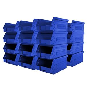50 pack small storage bin, wall mount storage, hanging and stacking bin, freestanding | 7” x 4” x 3” plastic container | blue | zeus 1plz02 | storagecompat