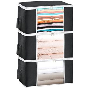 clothes storage bags,thickened three-layer fabric foldable clothes organizer storage,reinforced handle,sturdy zipper,for quilts,blankets,bedroom storage,under bed storage (black, medium-3 packs)