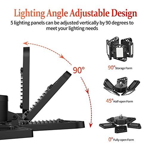 LED Garage Lights, Deformable LED Garage Ceiling Lights with 5 Adjustable Multi-Position Panels, 160W 14000LM Super Bright Garage Light Bulbs, LED Shop Lights for Garage Workshop Basement Attic