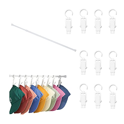 10 PCS Super Strong Plastic Swivel Hanging Hooks Home Swivel Laundry Clips Curtain Clips Clothes Pins Beach Towel Clips,1 PCS Tension Rod, Wardrobe Bars, Drying Support Rods