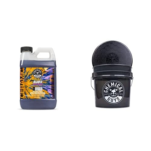 Chemical Guys CWS21264BB Basic Car Wash & Bucket Bundle - HydroSuds Ceramic SiO2 Shine High Foaming Car Wash Soap, 64 oz, Berry Scent + Heavy Duty Smoked Obsidian Black Detailing Bucket (2 Items)