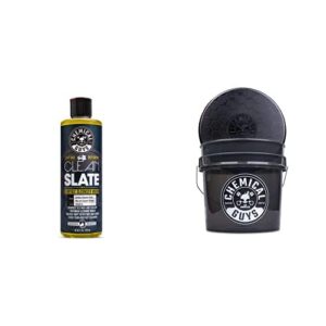 chemical guys cws80316bb basic car wash & bucket bundle - clean slate deep surface cleaning car wash soap, 16 oz, citrus scent + heavy duty smoked obsidian black detailing bucket (2 items)