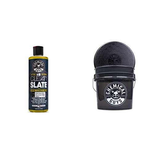 Chemical Guys CWS80316BB Basic Car Wash & Bucket Bundle - Clean Slate Deep Surface Cleaning Car Wash Soap, 16 oz, Citrus Scent + Heavy Duty Smoked Obsidian Black Detailing Bucket (2 Items)