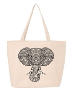 shop4ever® mandala elephant heavy canvas tote with zipper reusable shopping bag 12 oz natural 1 pack