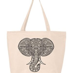 shop4ever® Mandala Elephant Heavy Canvas Tote with Zipper Reusable Shopping Bag 12 oz Natural 1 Pack