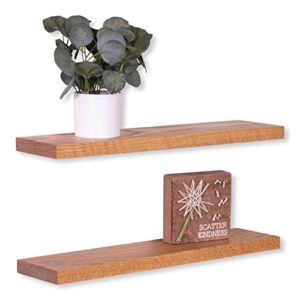 DAKODA LOVE Solid Oak Hardwood Floating Shelves | Designer Woodshop Value Line | Easy Install One Piece Brackets | Set of 2 (Honey, 24" L x 6" D)