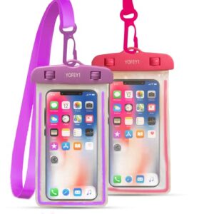 2 pack waterproof phone pouch floating, color pink and purple, waterproof cellphone case, water resistant phone holder bag phones and iphones samsung galaxy up to 6.9"