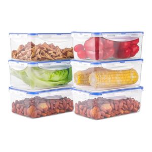 tauno plastic food storage containers with airtight lids, 6.3 cup food prep containers for kitchen and pantry organization, reusable and bpa free lunch boxes, microwave/dishwasher/freezer safe, 10 pack