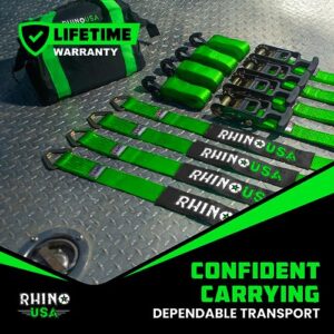 Rhino USA Ratchet Car Tie Down Straps - Heavy Duty 11,128lb Break Strength - Ultimate Trailer Tie Downs Straps for Truck, Cars & UTV - Towing Accessories with Axle Straps for Cargo Trailers