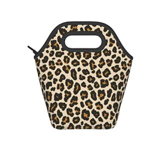 FUFUMALL Polyester Lunch Bags Thermal Insulated Lunch Box Tote with Zipper, Animal Leopard Print Brown Stylish Reusable Portable Lunchbox Food Container Picnic Bag Handbag for Outdoor Beach