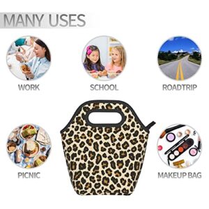 FUFUMALL Polyester Lunch Bags Thermal Insulated Lunch Box Tote with Zipper, Animal Leopard Print Brown Stylish Reusable Portable Lunchbox Food Container Picnic Bag Handbag for Outdoor Beach