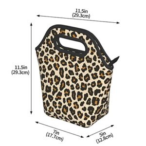 FUFUMALL Polyester Lunch Bags Thermal Insulated Lunch Box Tote with Zipper, Animal Leopard Print Brown Stylish Reusable Portable Lunchbox Food Container Picnic Bag Handbag for Outdoor Beach