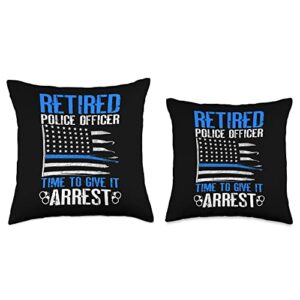 Retirement Gift Ideas Police Officer Men or Women Retired Police Officer American Flag Blue Line Throw Pillow, 18x18, Multicolor