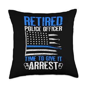 retirement gift ideas police officer men or women retired police officer american flag blue line throw pillow, 18x18, multicolor