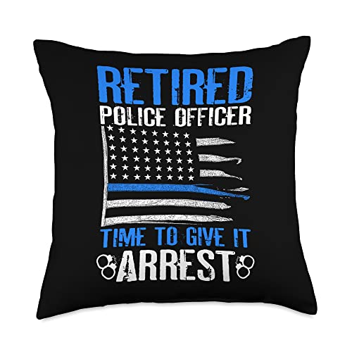 Retirement Gift Ideas Police Officer Men or Women Retired Police Officer American Flag Blue Line Throw Pillow, 18x18, Multicolor