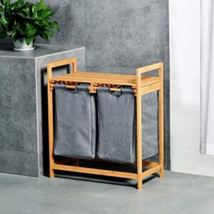 YOU SUPERIOR Bamboo Laundry Hamper With Dual Compartments Wooden Bamboo Laundry Organizer Cabinet For Bathroom, Beige