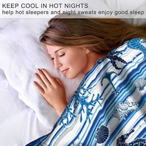 Cooling Blankets for Hot Sleepers, Night Sweats Summer Blanket Lightweight Double Sided Cool Effect, Soft Cold Blankets for Hot Sleepers Sleeping 79"x86" Absorb Heat Keep Cool(Ocean Theme)