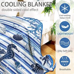 Cooling Blankets for Hot Sleepers, Night Sweats Summer Blanket Lightweight Double Sided Cool Effect, Soft Cold Blankets for Hot Sleepers Sleeping 79"x86" Absorb Heat Keep Cool(Ocean Theme)