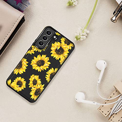 LETO Galaxy S22 Case,Flip Folio Leather Wallet Case Cover with Fashion Flower Designs for Girls Women,with Card Slots Kickstand Phone Case for Samsung Galaxy S22 6.1" Blooming Sunflowers