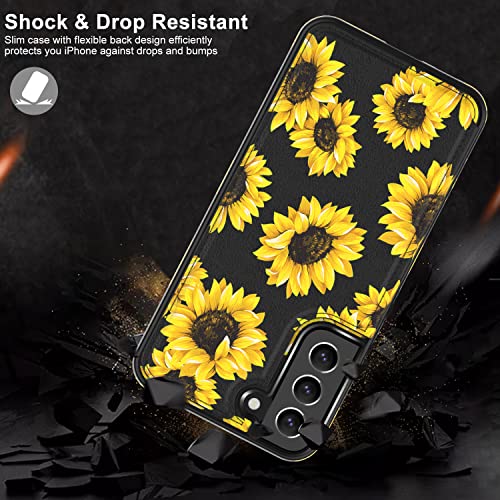 LETO Galaxy S22 Case,Flip Folio Leather Wallet Case Cover with Fashion Flower Designs for Girls Women,with Card Slots Kickstand Phone Case for Samsung Galaxy S22 6.1" Blooming Sunflowers