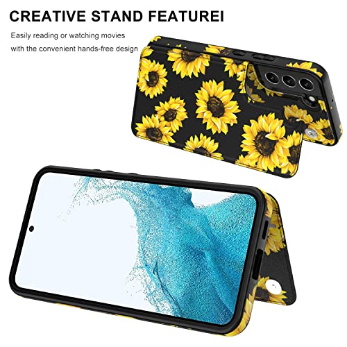 LETO Galaxy S22 Case,Flip Folio Leather Wallet Case Cover with Fashion Flower Designs for Girls Women,with Card Slots Kickstand Phone Case for Samsung Galaxy S22 6.1" Blooming Sunflowers