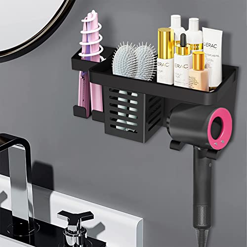 Linkidea Hair Dryer Holder Wall Mounted, Hair Styling Care Tool Organizer, Stainless Steel Bathroom Multi-Functional Hair Dryer Rack for Dyson Hair Dryer, Curling Wands, Hair Straighteners