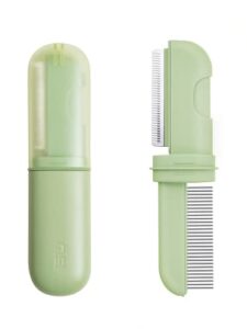 ms!make sure 2-in-1 pet comb, professional cat & dog grooming tool, with dual-head design for safe & gentle removal of tangles/matted fur, shedding - olive green