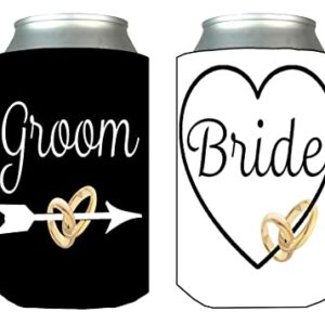 Bride and Groom Collapsible Can Bottle Beverage Cooler Sleeves 2 Pack Wedding Engagement Anniversary Gift Set