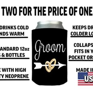 Bride and Groom Collapsible Can Bottle Beverage Cooler Sleeves 2 Pack Wedding Engagement Anniversary Gift Set