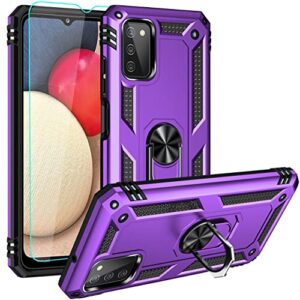 androgate for galaxy a03s case, samsung a03s case with hd screen protector, military-grade ring holder stand car mount 15ft drop tested cover phone case for samsung galaxy a03s, purple
