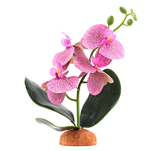 WOLEDOE Fake Orchids Artificial Flowers, Reptile Terrarium Decor Plants, Bearded Dragon Tank Accessories fit Crested Gecko Leopard Lizard Chameleon Ball Python Snake Frog - Red